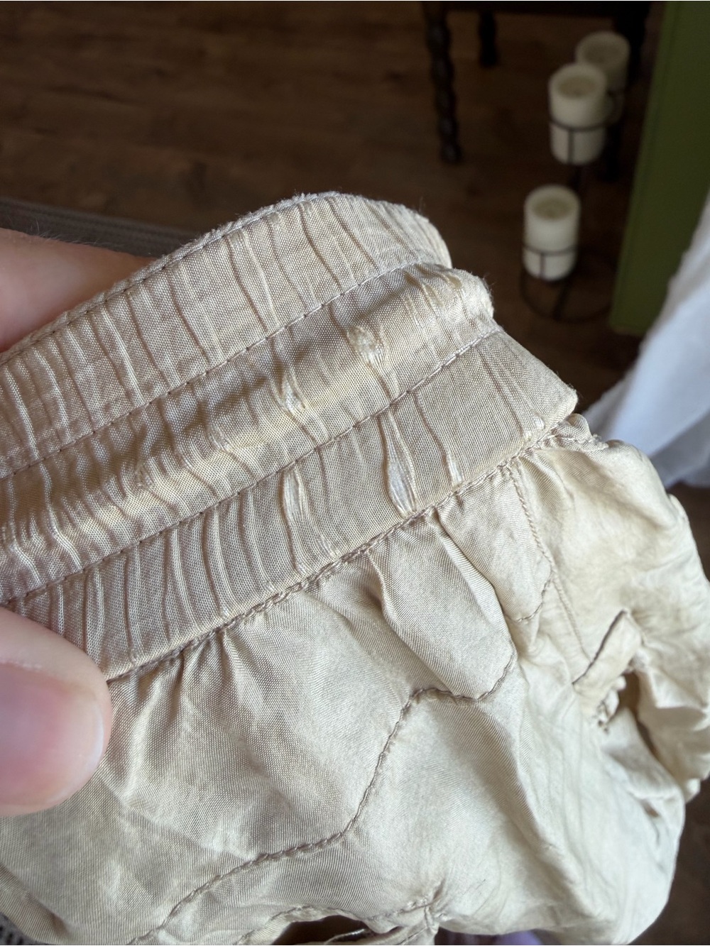 Vintage Silk Chaus Tan A-Line Skirt with Drawstring and Pleats - Picture 11 of 11